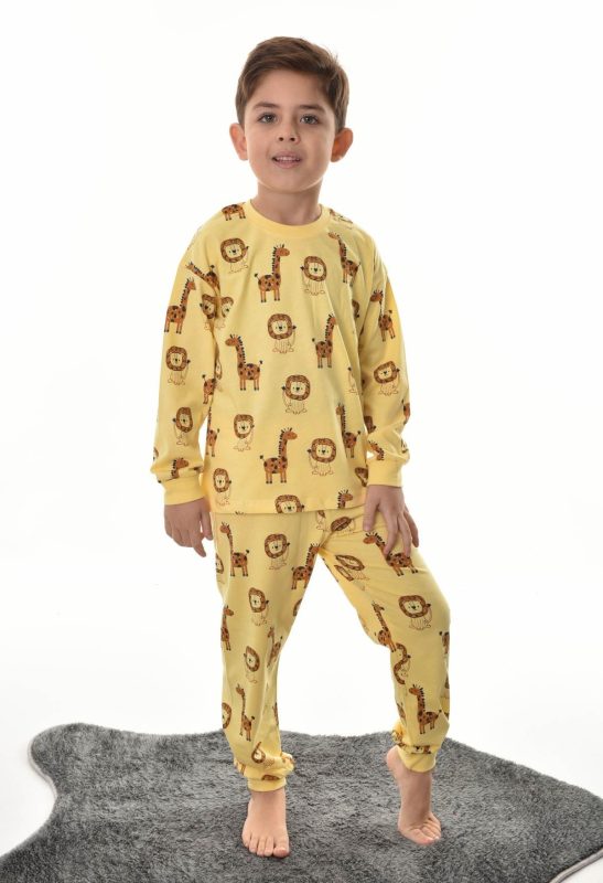 Aslan Zürafa Desenli Sarı Renk Pamuklu Pijama Takımı