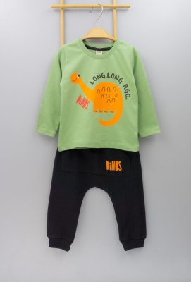 Dinazor Desenli Erkek Bebek Yeşil Pamuklu Alt Üst Takım