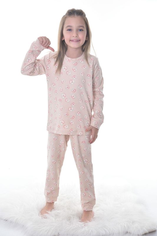 Çiçek Desenli Fitilli Pamuklu Pijama Takımı